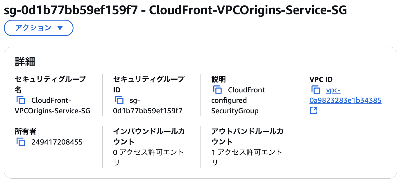 VPCオリジンのセキュリティグループ