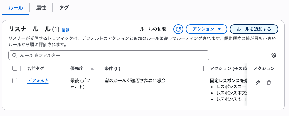 ALBルール一覧画面でルール追加ボタン