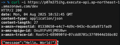 curlで叩いたAPI Gateway REST APIのレスポンス