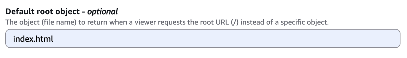 デフォルトルートオブジェクトのインプット欄がindex.htmlになっている