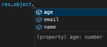 VSCodeで型の補完が効いている様子